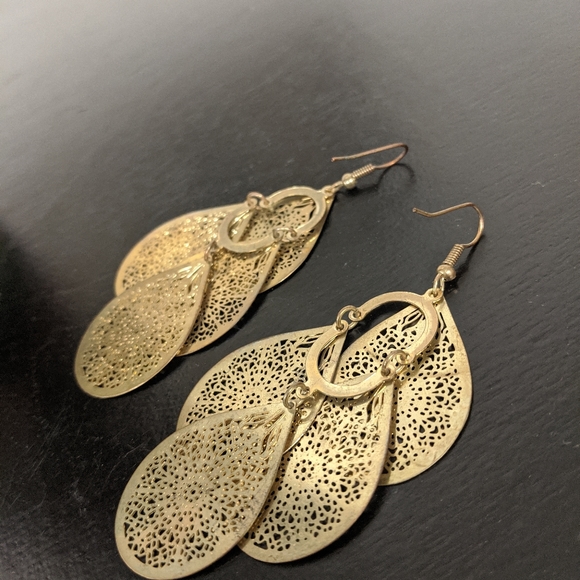 3in. Drop gold tone earrings - Picture 2 of 3